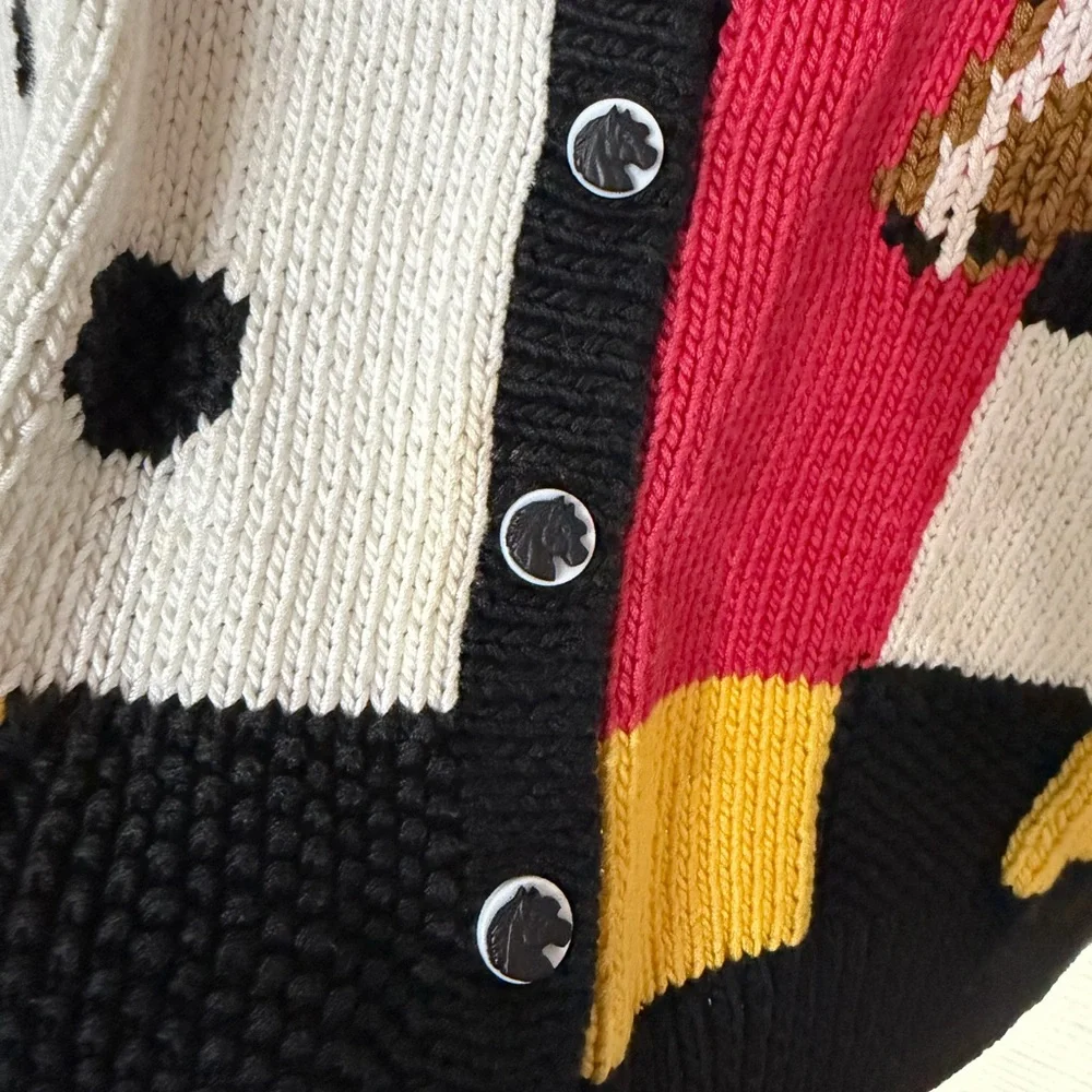 VINTAGE‎ BEREK hand knit horse equestrian button front cardigan sweater - Picture 5 of 11
